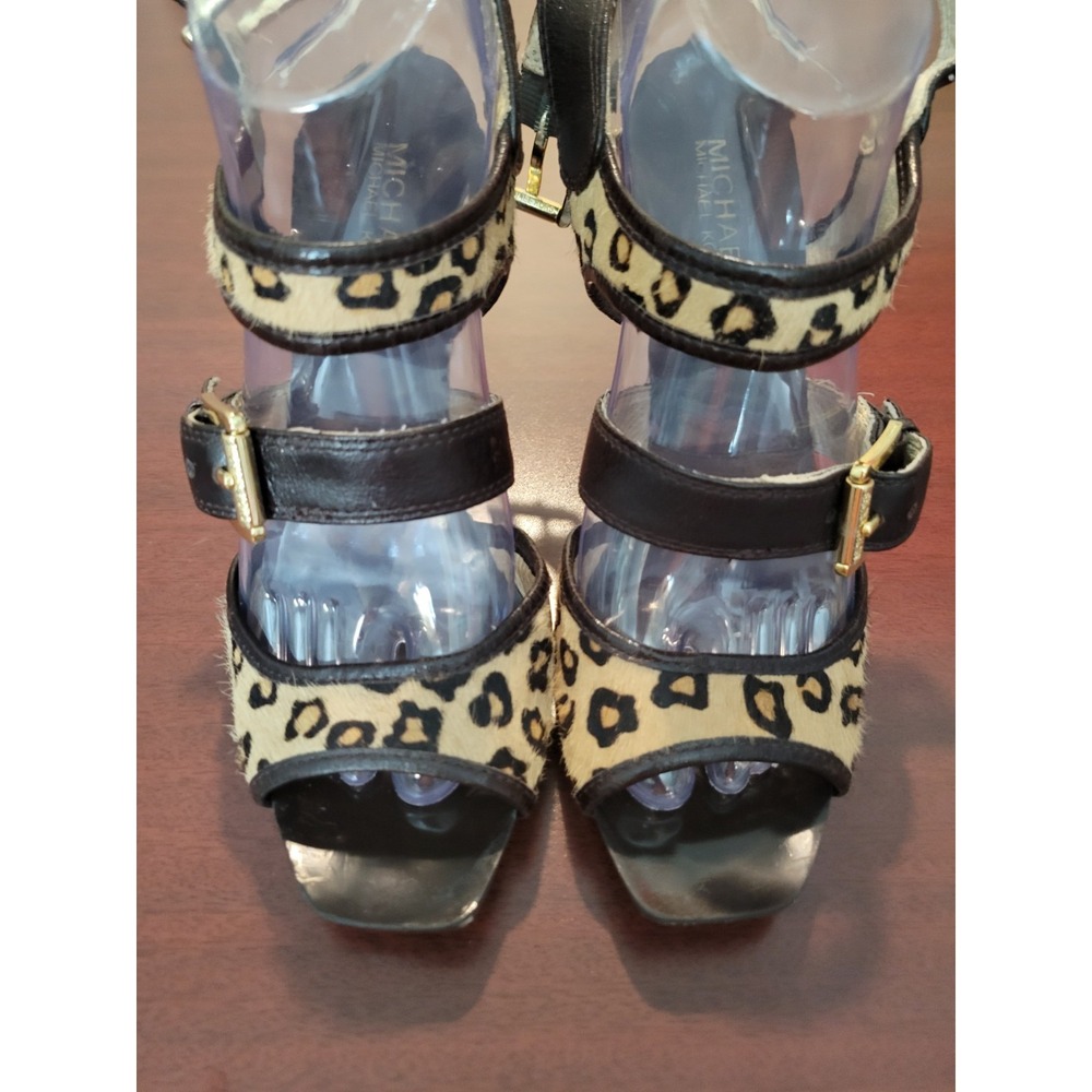 Michael Kors Sandals Womens Size 8 Stilettos Shoes Leopard Calf Hair Leather